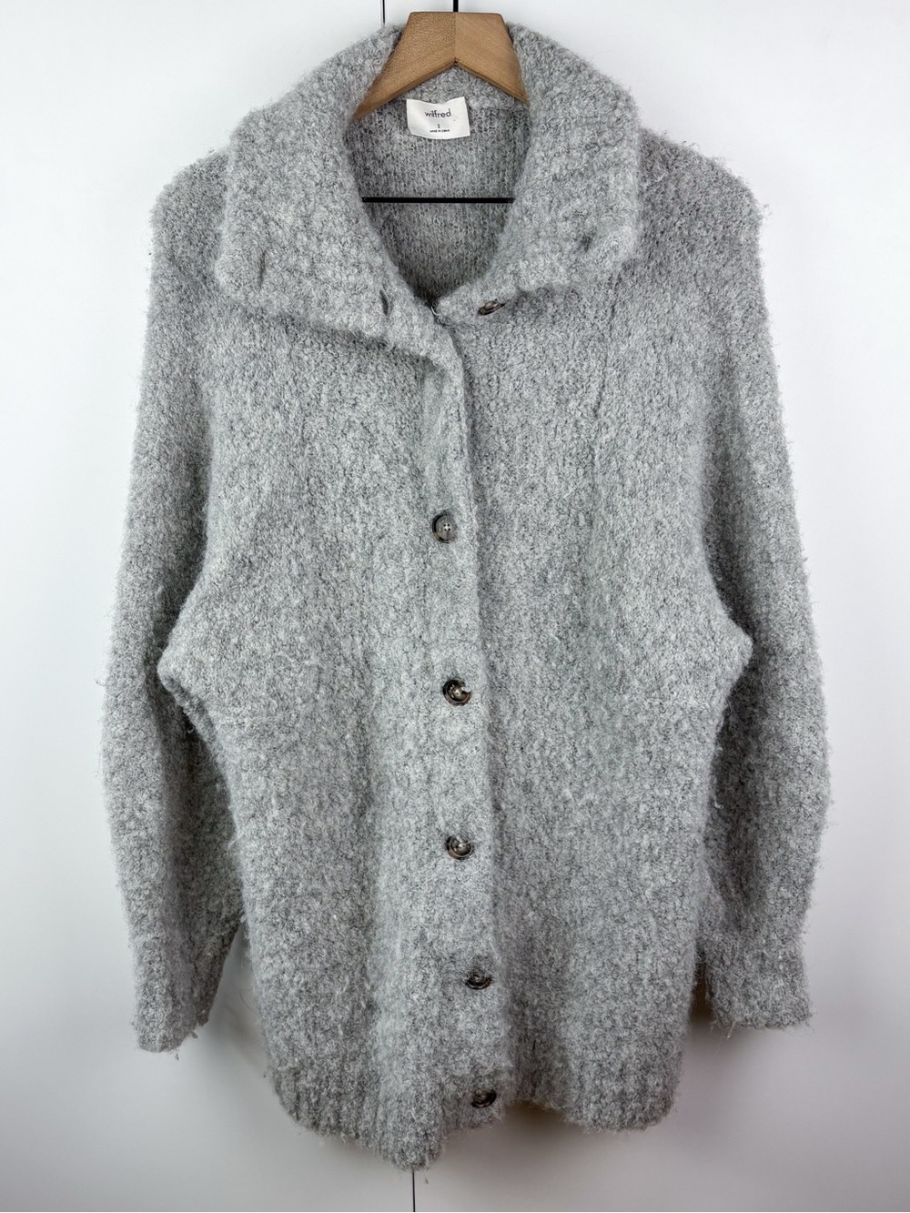 Aritzia Wilfred Karlis Alpaca Oversized Cardigan Sweater Grey Gray Long Small